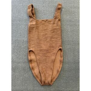 HUNZA G Women One Size Brown Ribbed Swimsuit